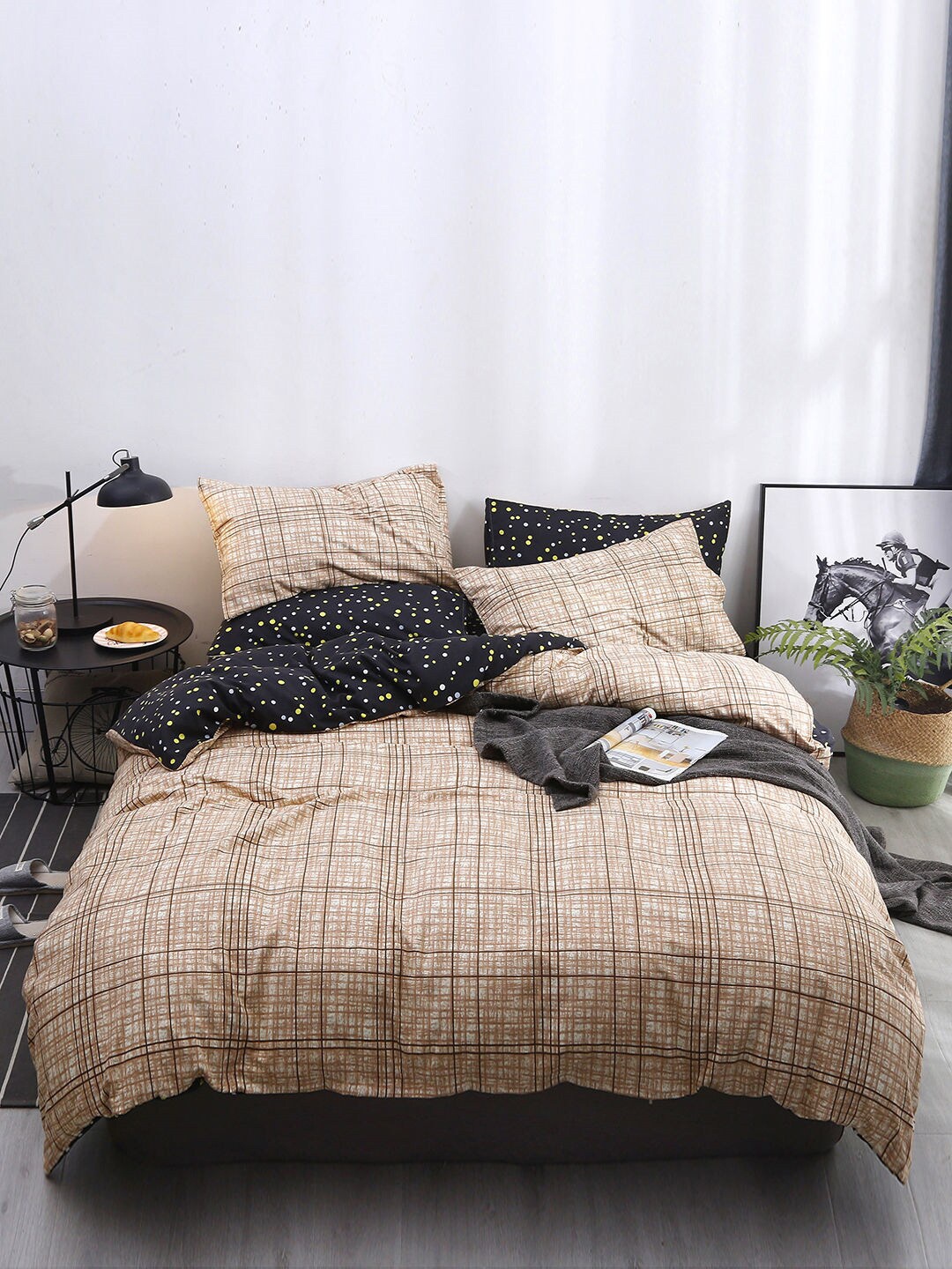

JC Collection Navy-Blue & Beige Printed Single Bedding Set
