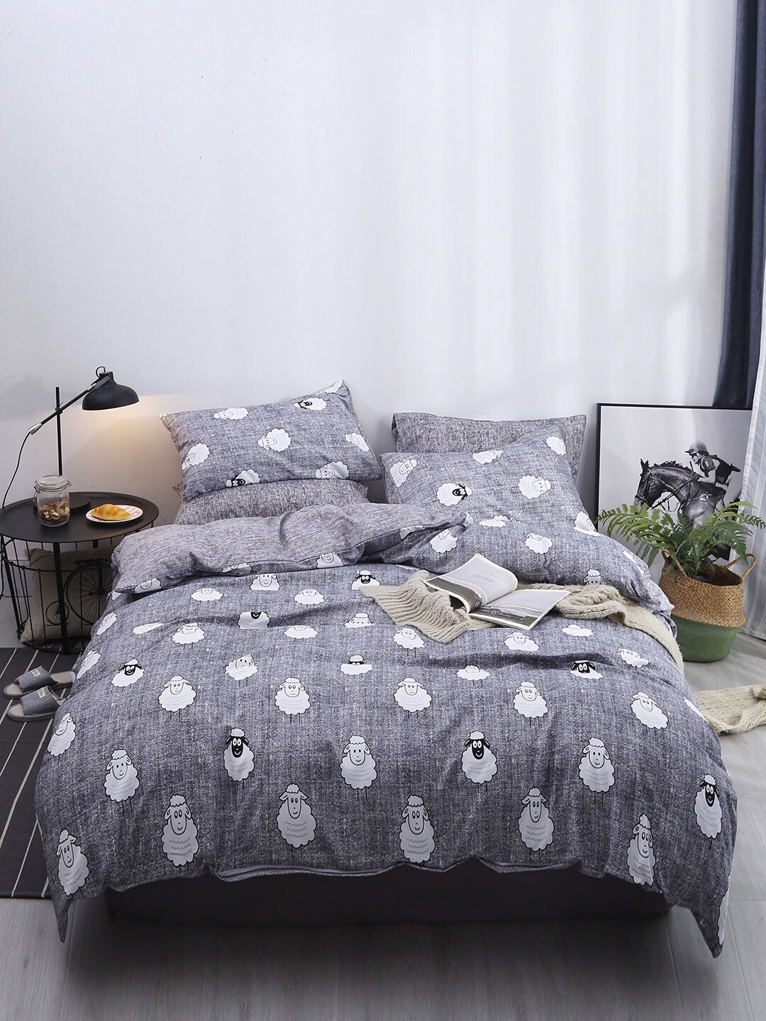 

JC Collection Grey Printed Double King Bedding Set