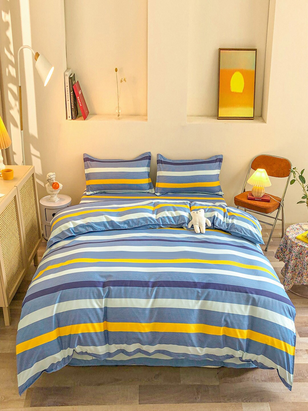 

JC HOME Multicolored Striped Single Bedding Set, Multi