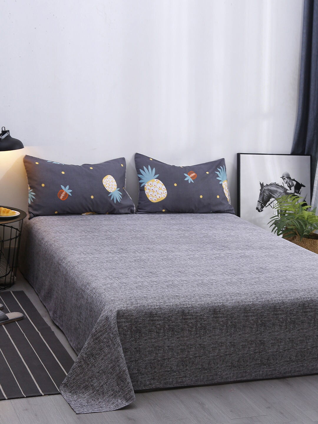 

JC Collection Black & Grey Printed Single Bedsheet with 2 Pillow Covers & 1 Quilt Cover
