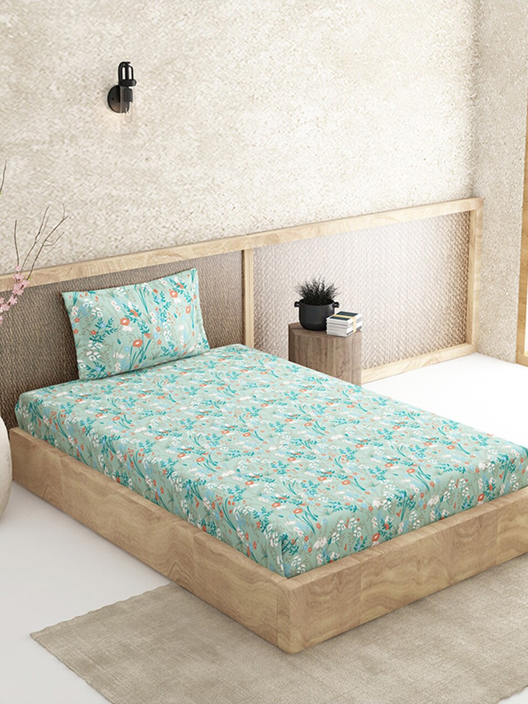 

Duroflex Teal & White Floral 120 TC Single Bedsheet with 1 Pillow Covers