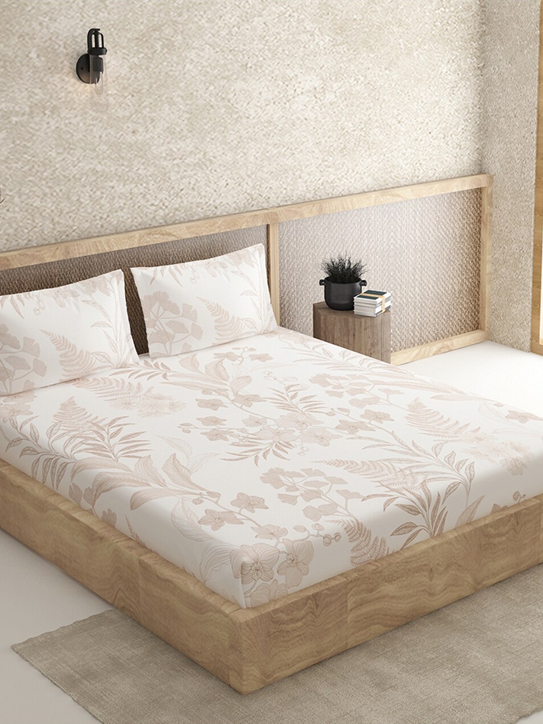 

Duroflex Cream-Coloured Floral 210 TC Queen Bedsheet with 2 Pillow Covers