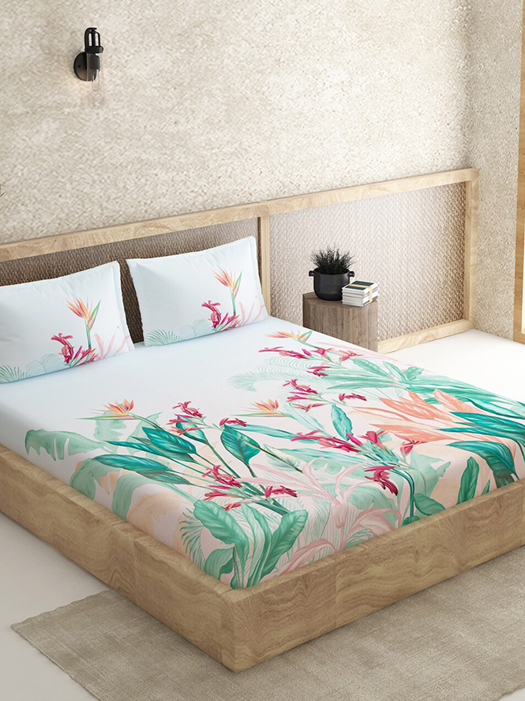 

Duroflex Blue & White 210 TC Queen Floral Cotton Bedsheet with 2 Pillow Covers