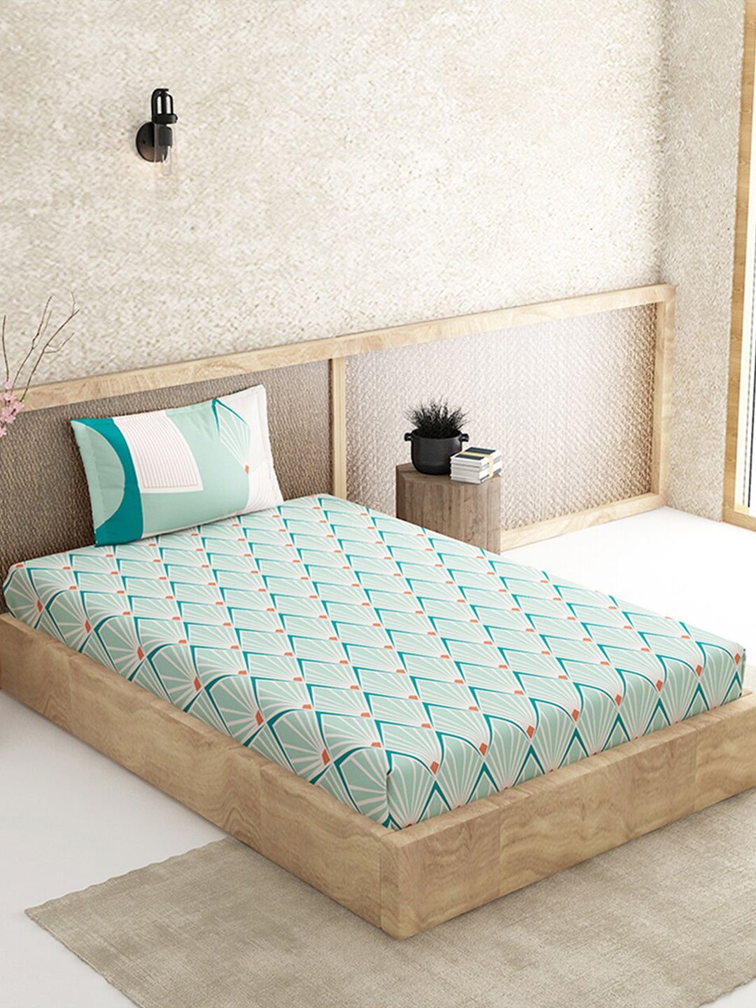 

Duroflex Teal & White Geometric 120 TC Single Bedsheet with 1 Pillow Covers