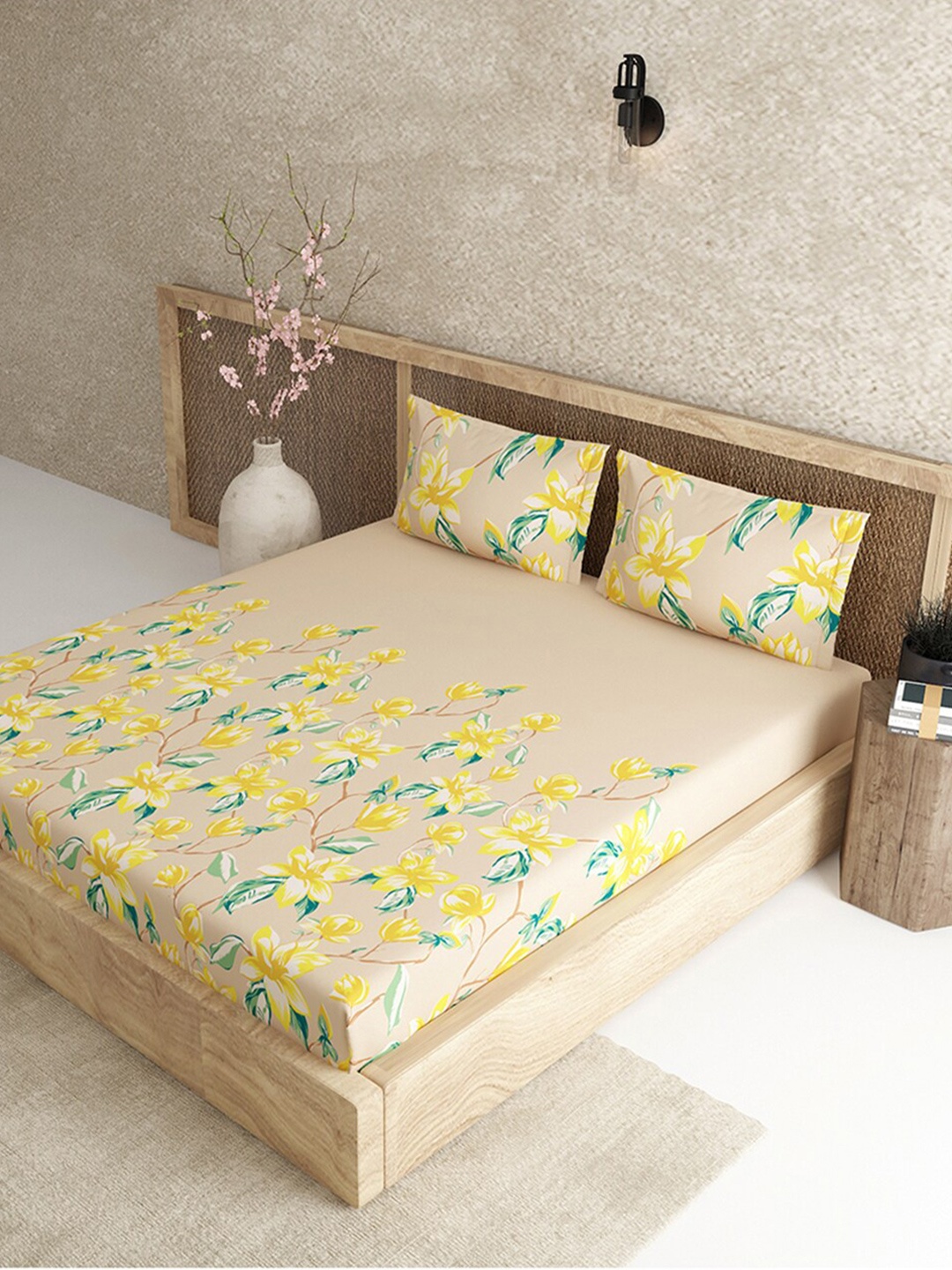 

Duroflex Beige & Yellow Floral 144 TC Pure Cotton King Bedsheet with 2 Pillow Covers