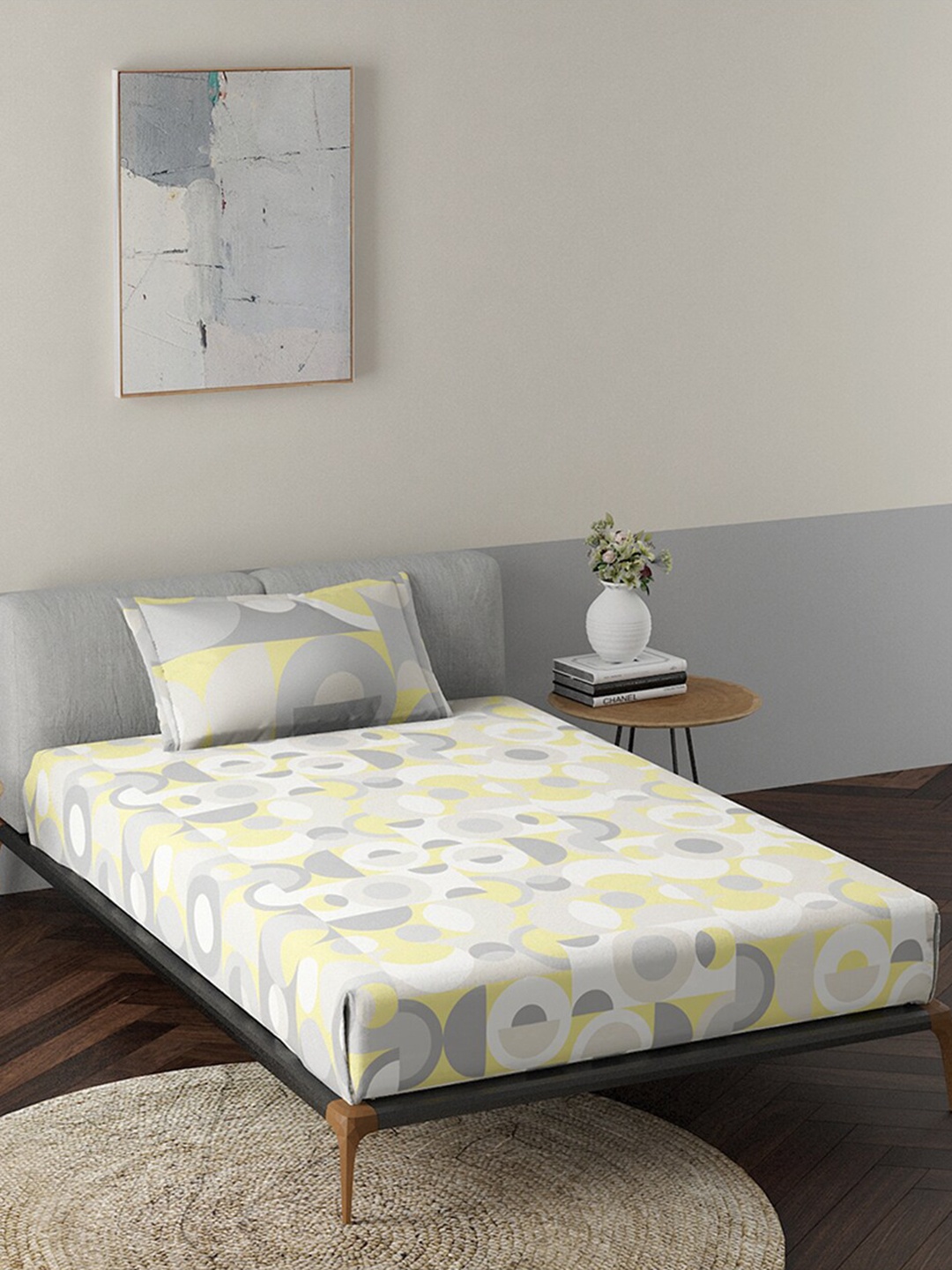

Duroflex Yellow & Grey Geometric 144 TC Single Bedsheet with 1 Pillow Covers