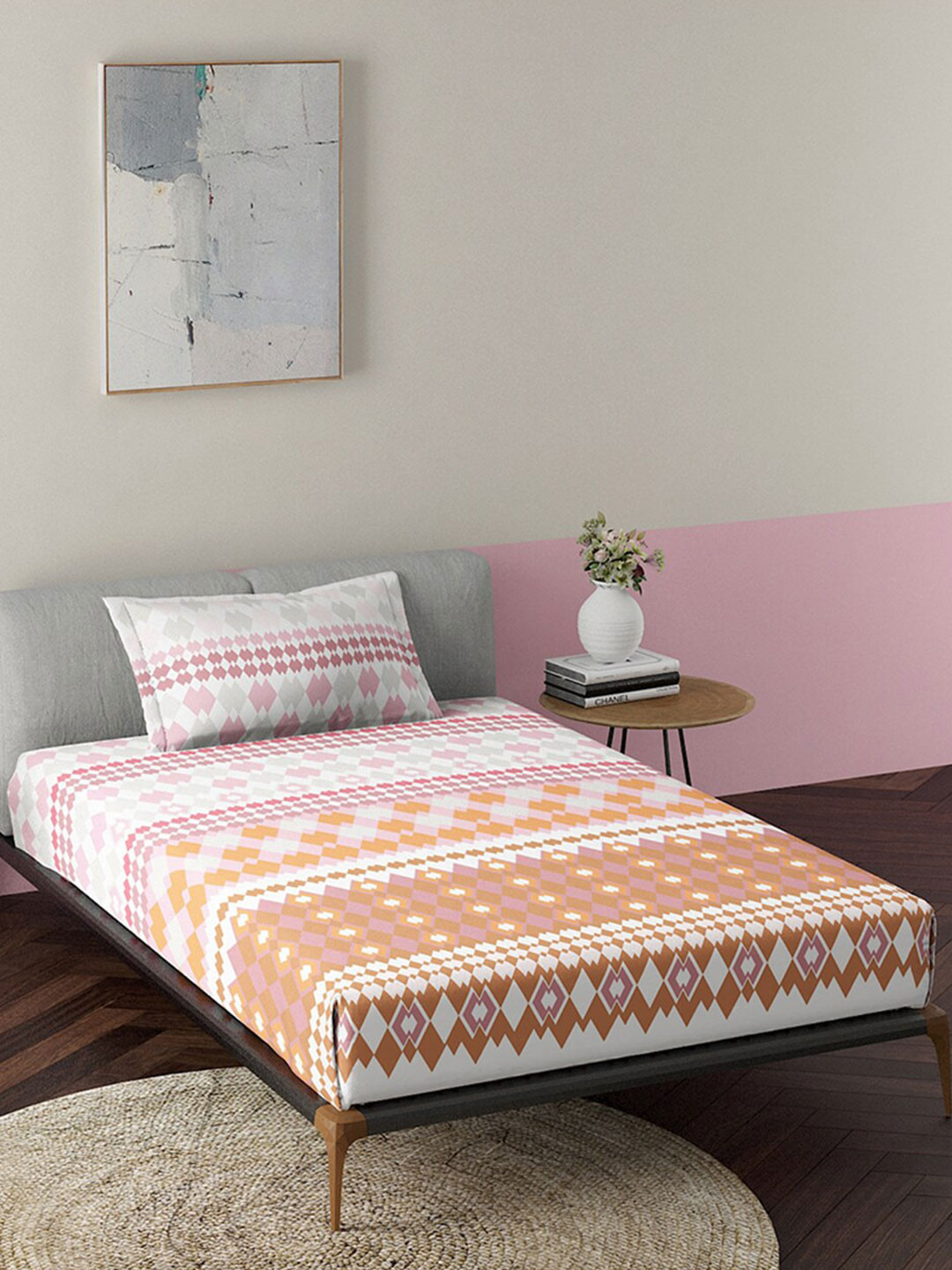 

Duroflex Rust Red & White Geometric 144 TC Pure Cotton Single Bedsheet with 1 Pillow Cover