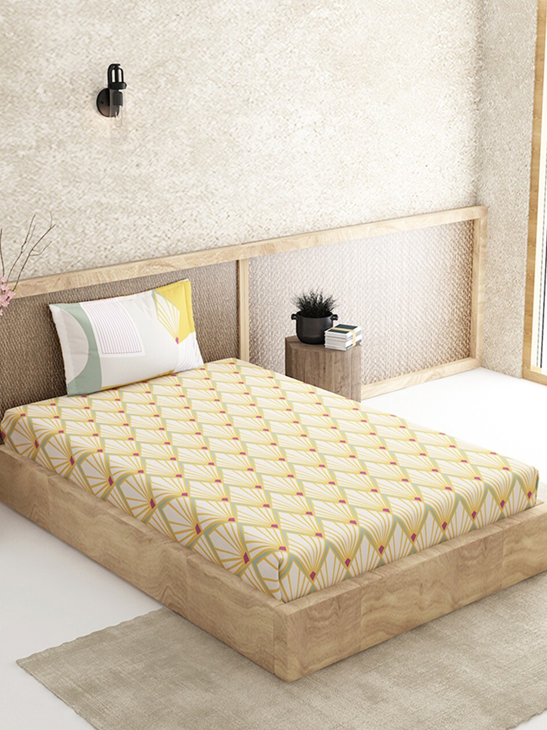

Duroflex Yellow & Red Geometric 120 TC Cotton Single Bedsheet with 1 Pillow Covers