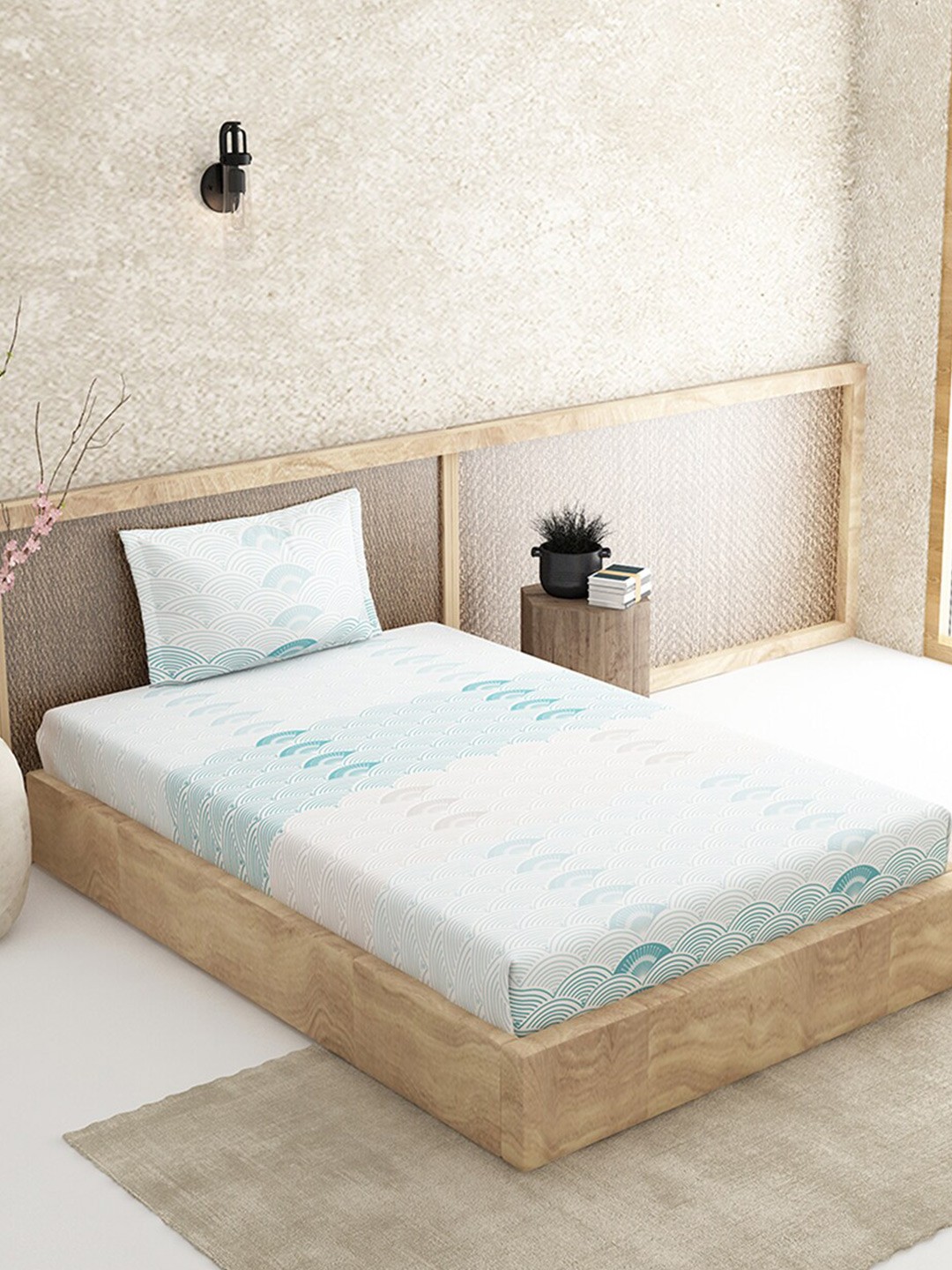 

Duroflex Blue & White Geometric 144 TC Single Bedsheet with 1 Pillow Covers