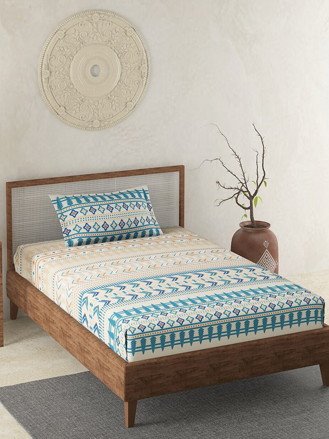 

Duroflex Blue & White 144 TC Single Striped Cotton Bedsheet with 1 Pillow Covers