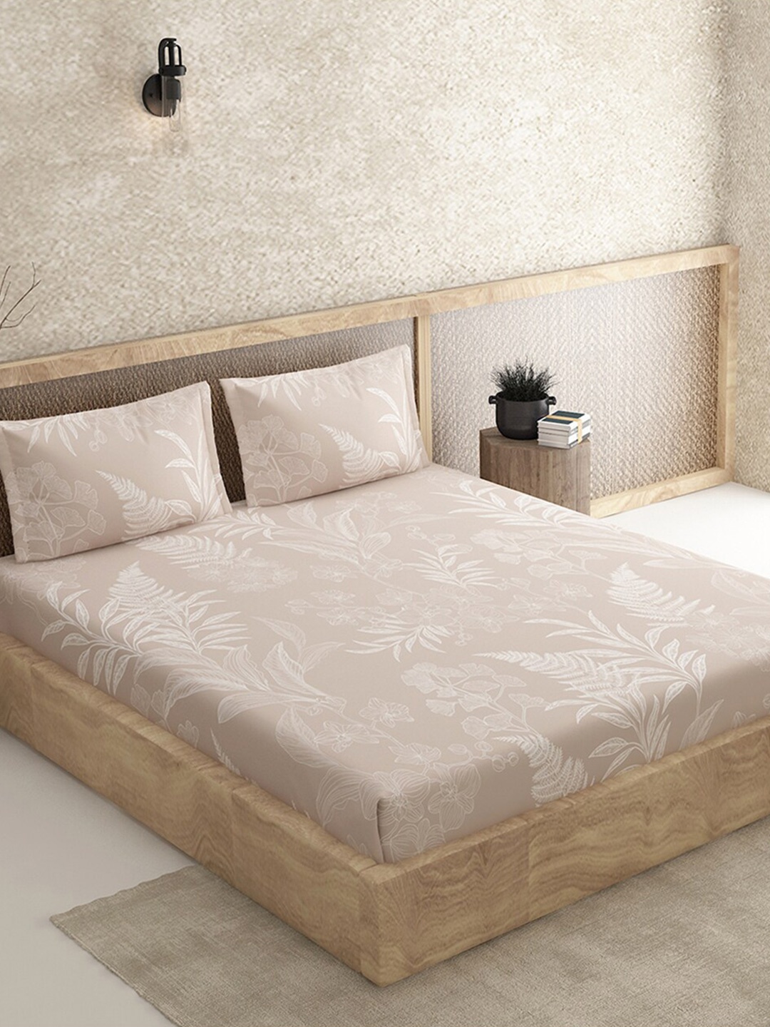 

Duroflex Beige Floral 210 TC Queen Bedsheet with 2 Pillow Covers