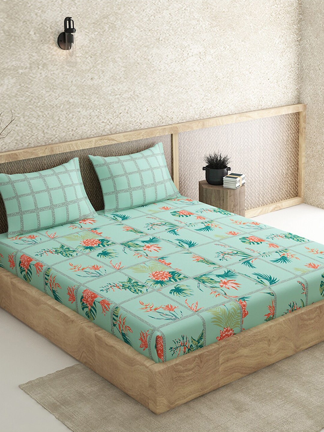 

Duroflex Teal & Red Floral 144 TC Queen Bedsheet with 2 Pillow Covers