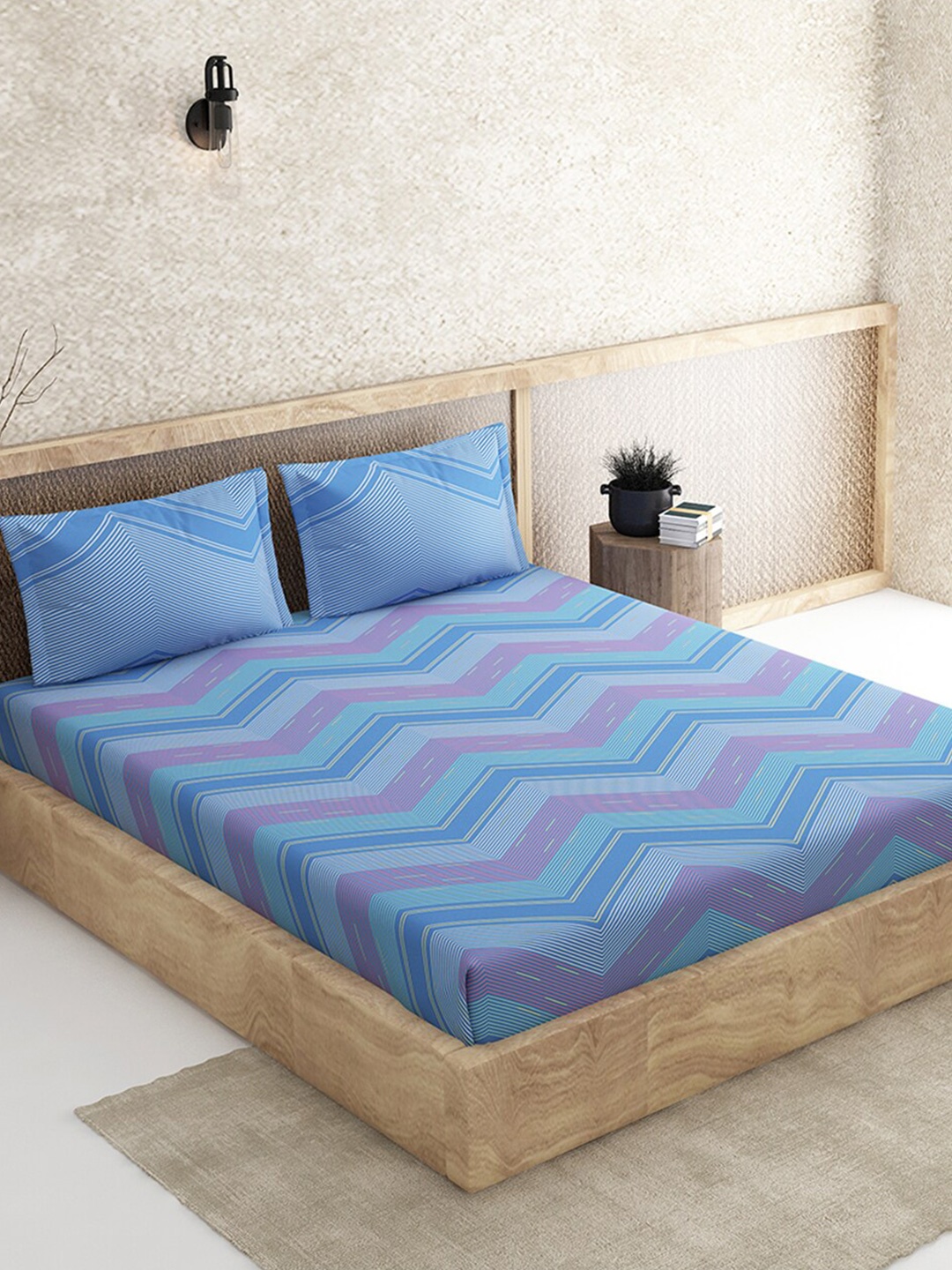 

Duroflex Blue & Pink 144 TC King Chevron Cotton Bedsheet with 2 Pillow Covers