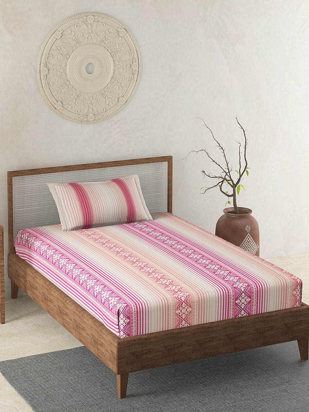 

Duroflex Pink & White Striped 120 TC Single Bedsheet with 1 Pillow Covers