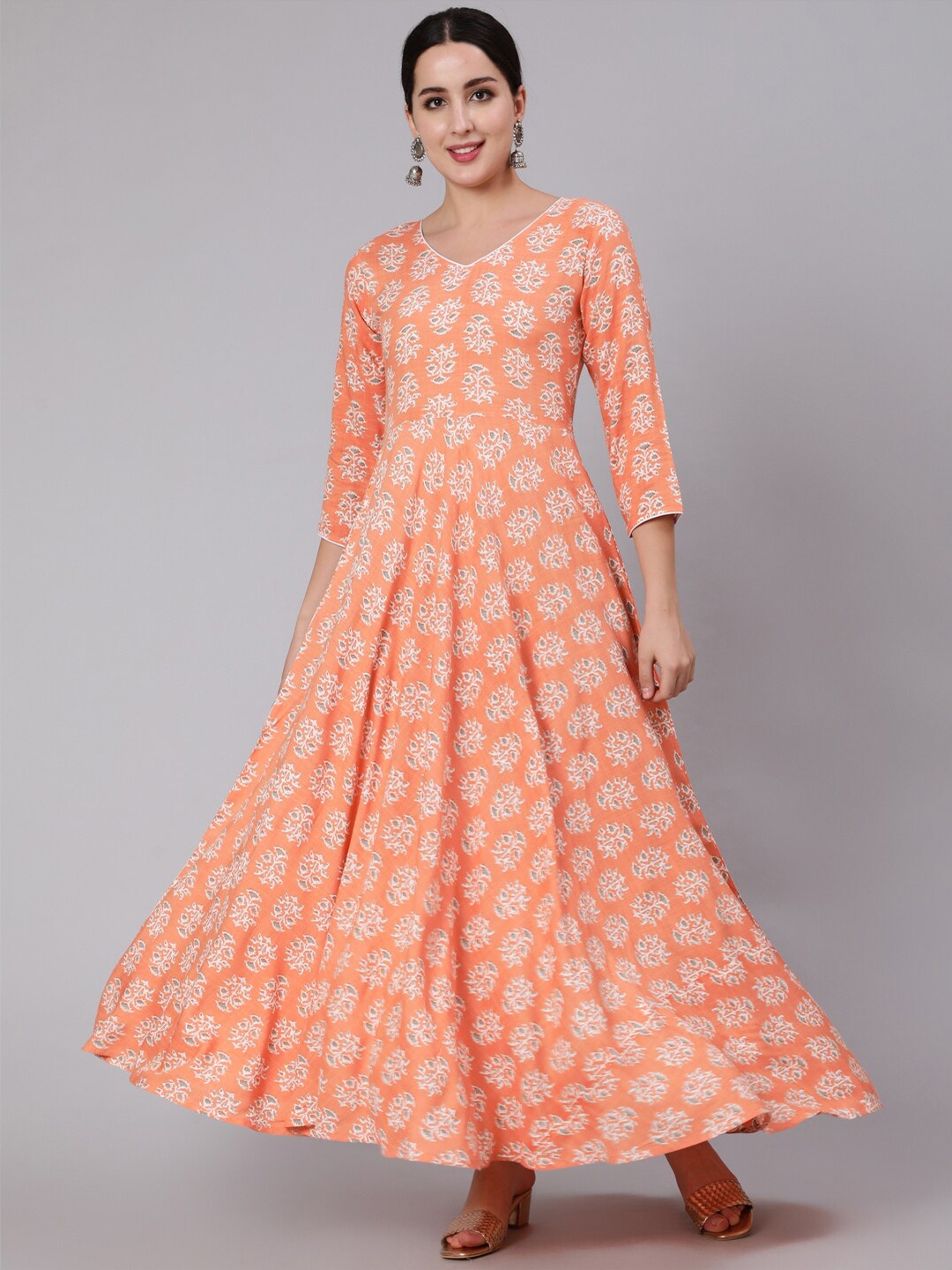 

Nayo Peach-Coloured Floral Maxi Dress