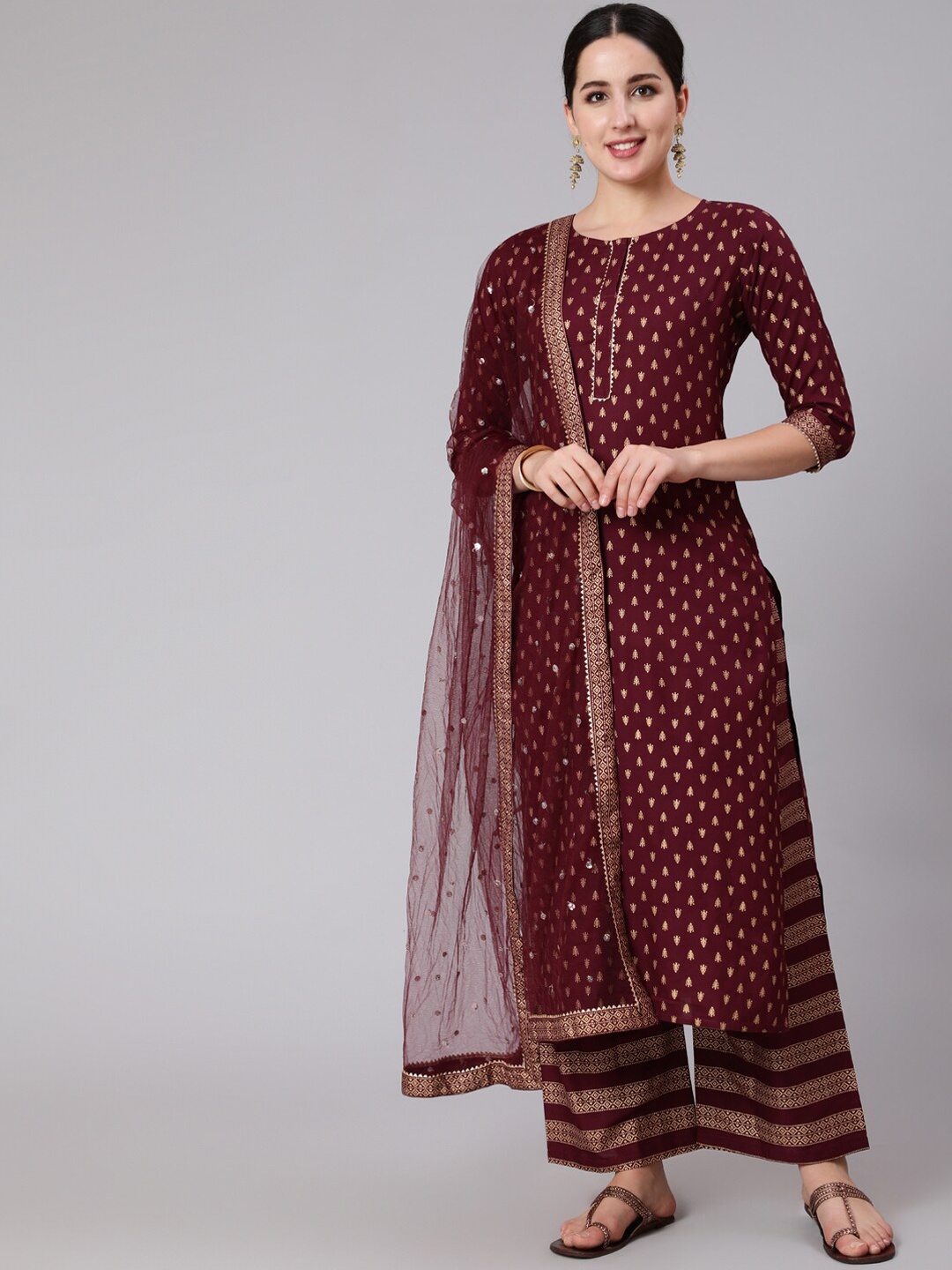 

Nayo Women Burgundy Ethnic Motifs Printed Kurta Set