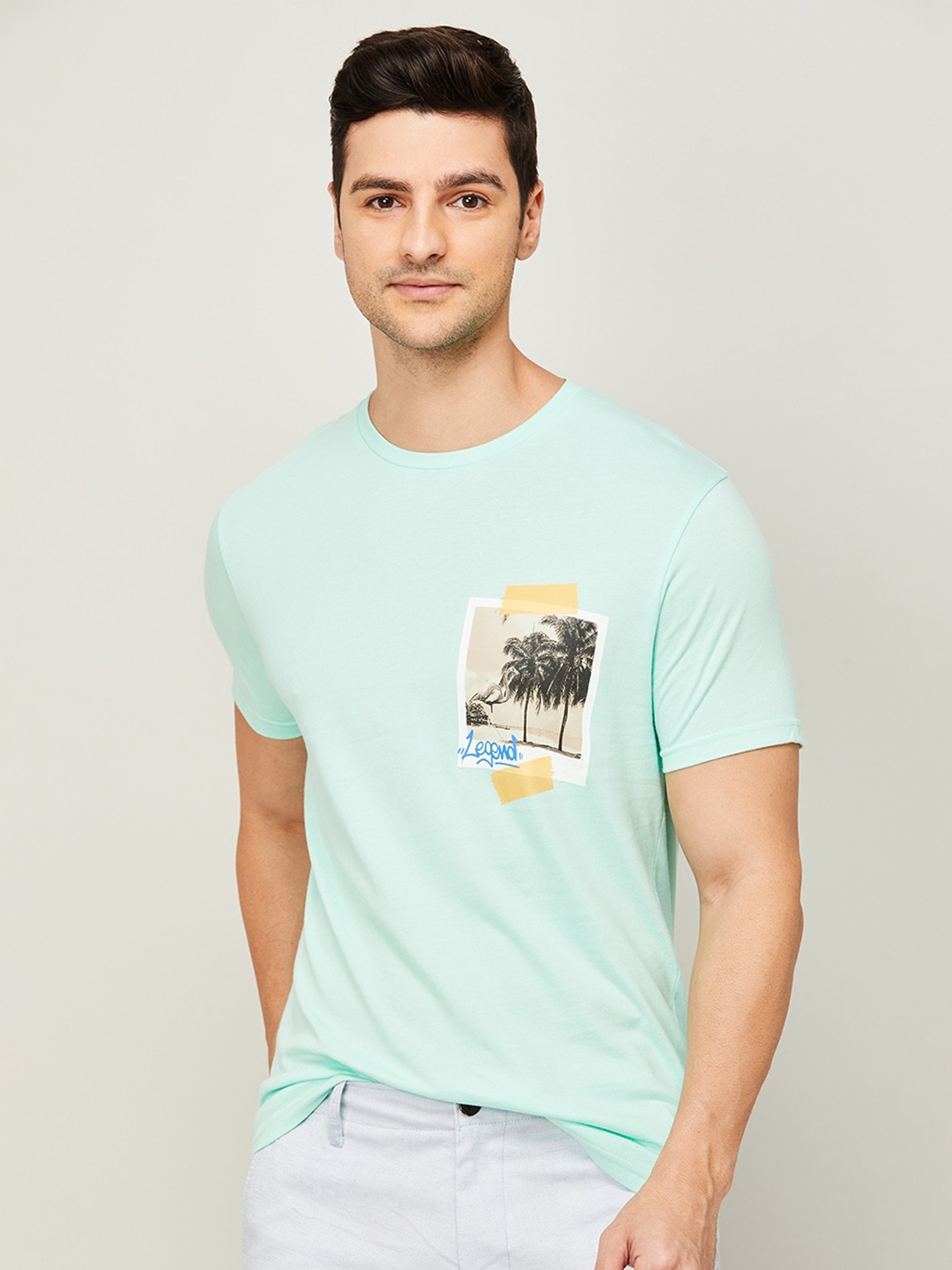 

Bossini Men Green Printed Cotton Slim Fit T-shirt