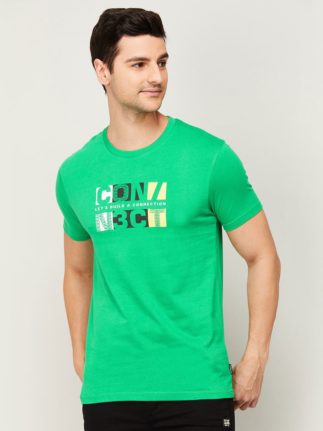 

Bossini Men Green Typography Printed Cotton Slim Fit T-shirt
