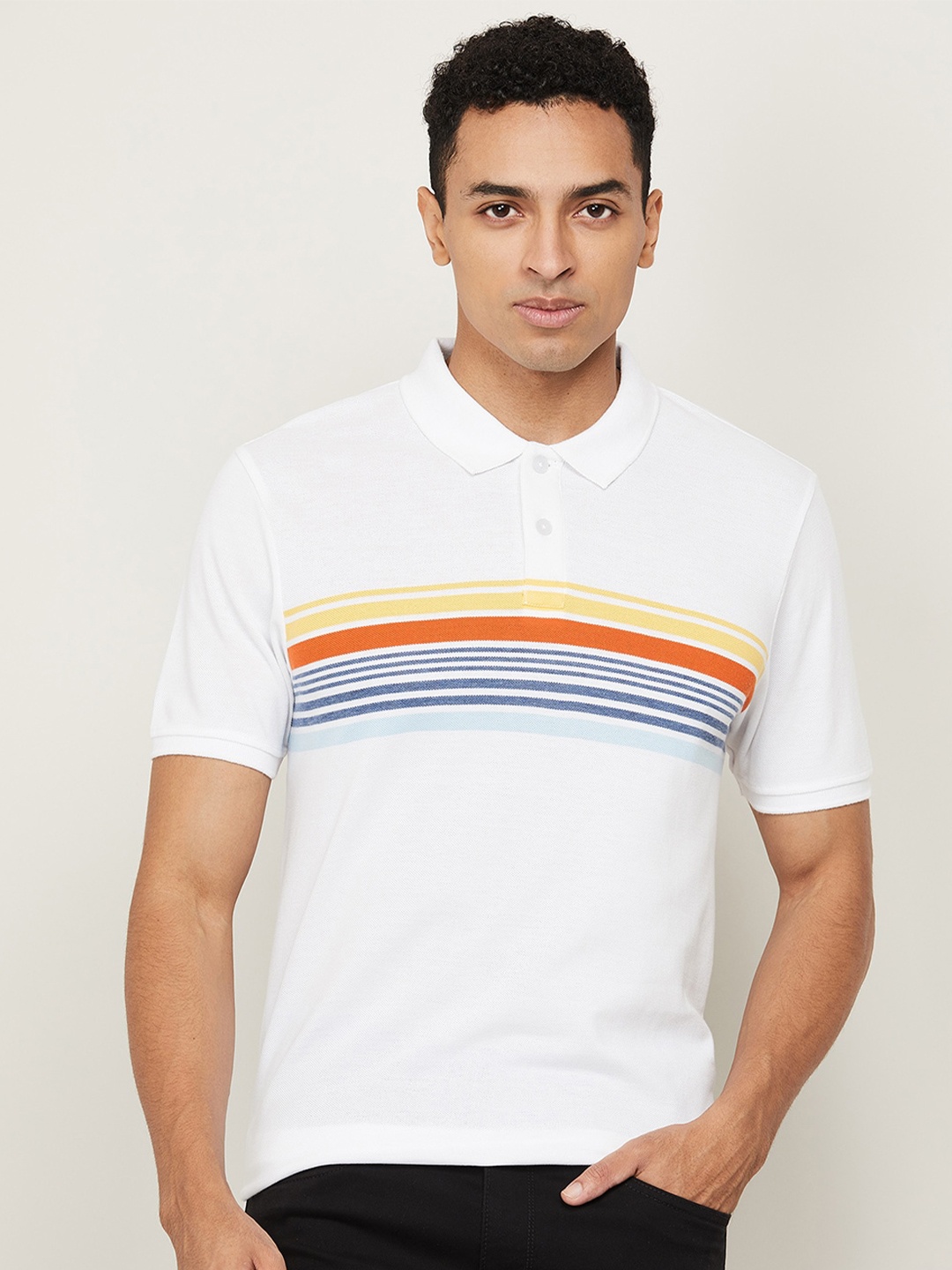 

CODE by Lifestyle Men White Striped Polo Collar T-shirt