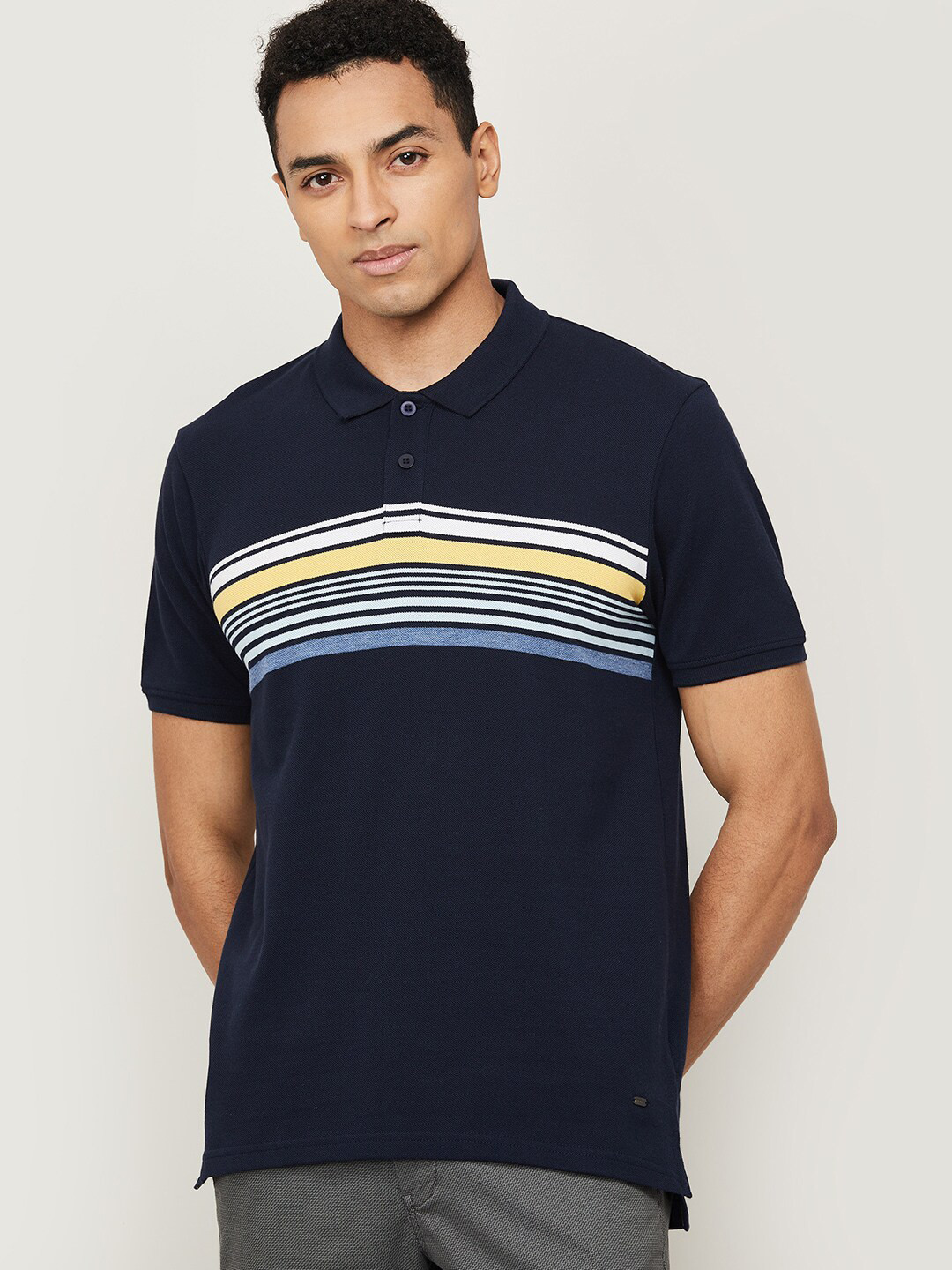 

CODE by Lifestyle Men Blue & White Striped Cotton Polo Collar T-shirt