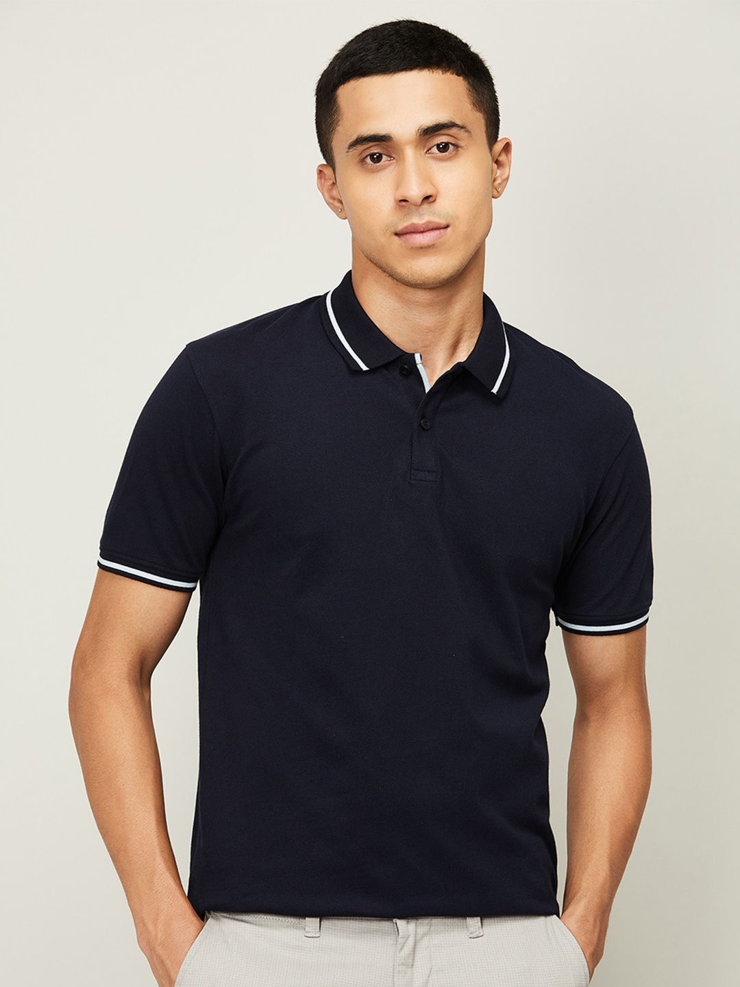 

CODE by Lifestyle Men Navy Blue Polo Collar T-shirt