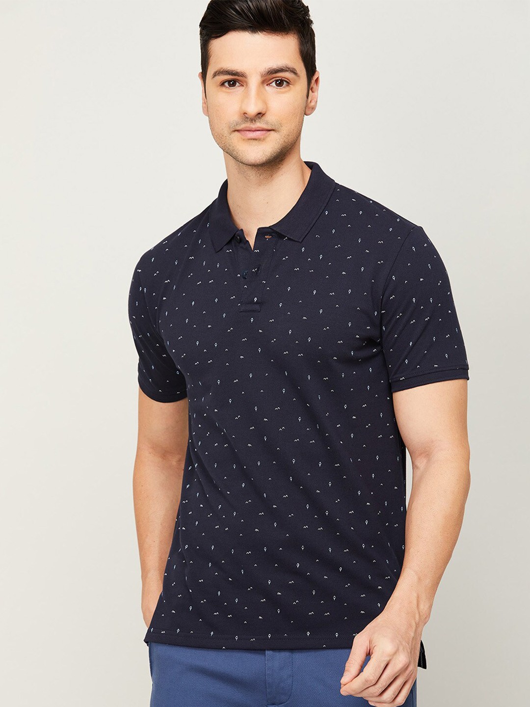 

CODE by Lifestyle Men Navy Blue Printed Polo Collar T-shirt