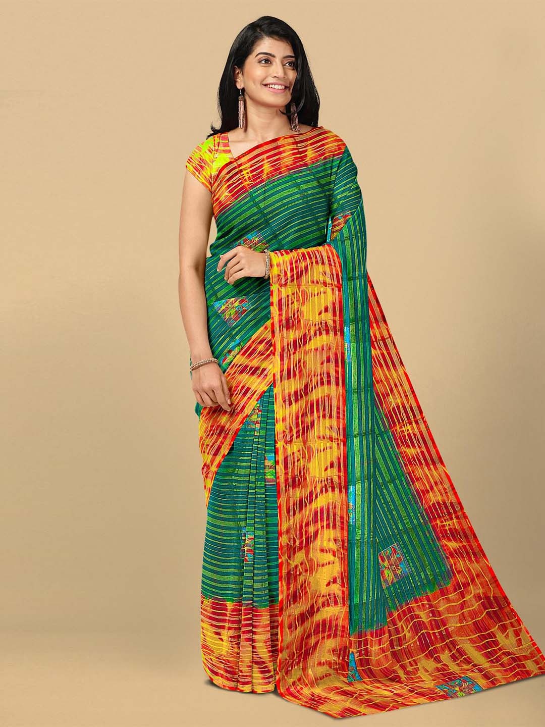 

Kalamandir Green & Red Printed Saree