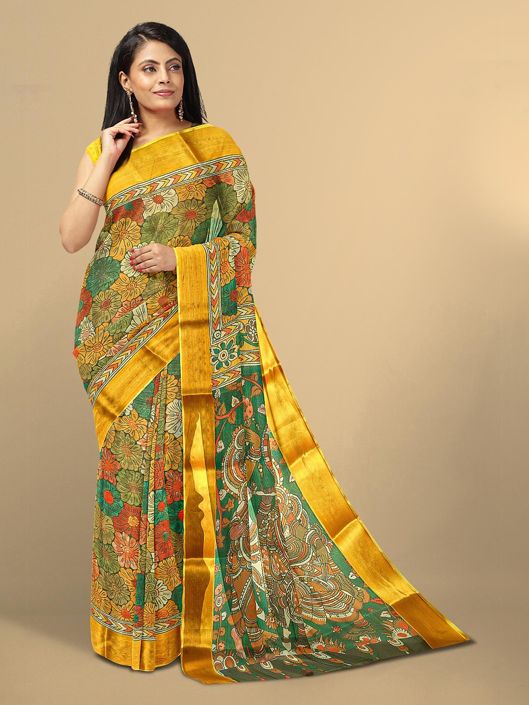

Kalamandir Multicoloured Floral Printed Silk Blend Saree, Multi