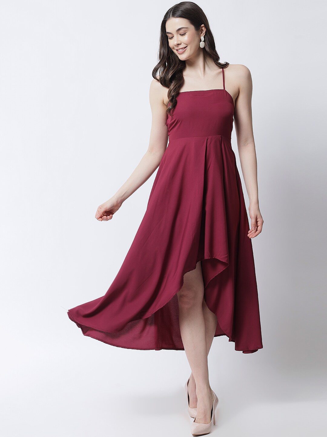 

emeros Women Burgundy Crepe A-Line Backless Dress