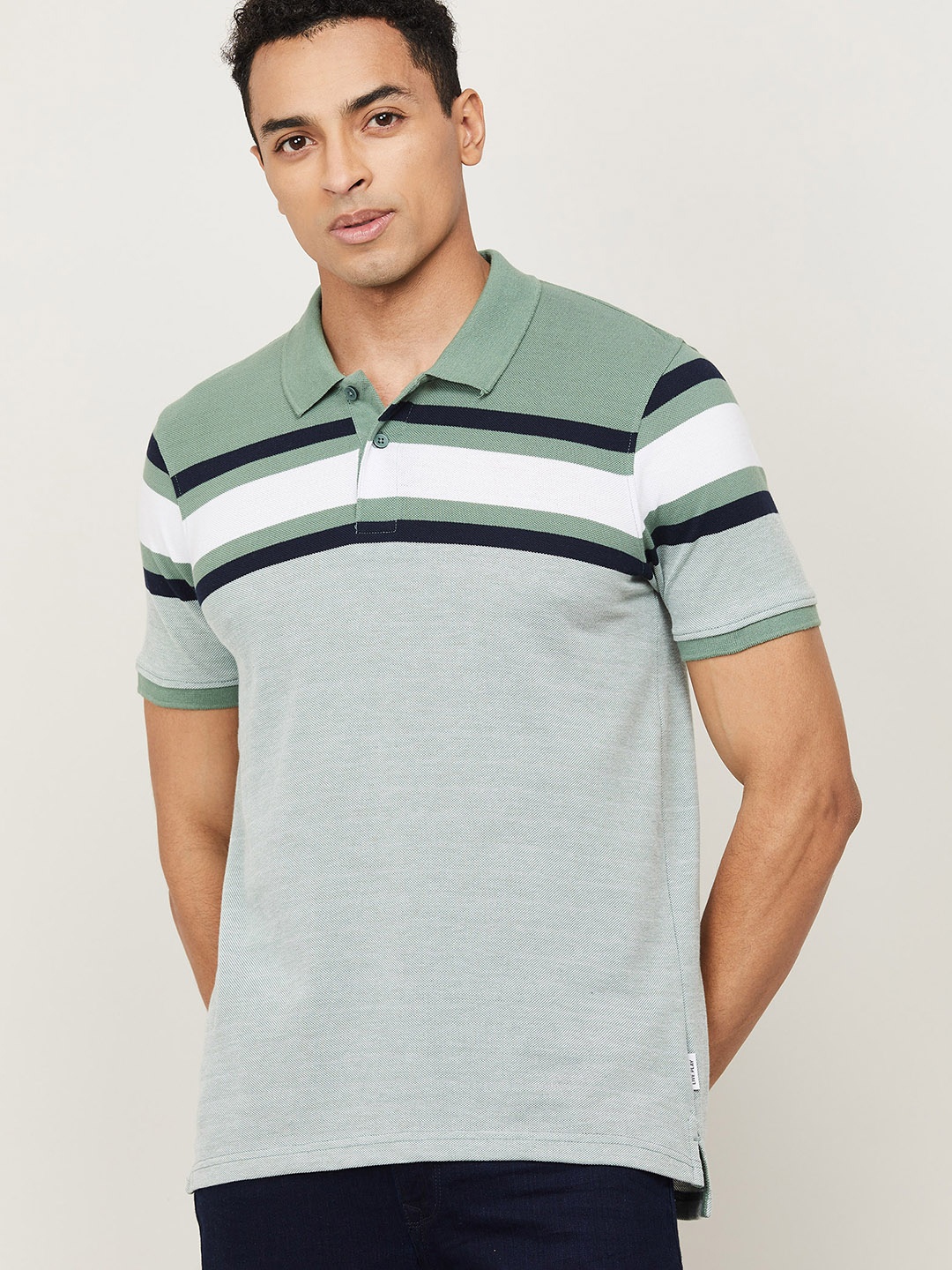 

Fame Forever by Lifestyle Men Green Striped Polo Collar T-shirt