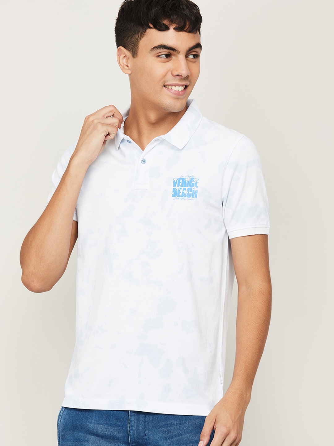 

Fame Forever by Lifestyle Men White Dyed Cotton Polo Collar T-shirt