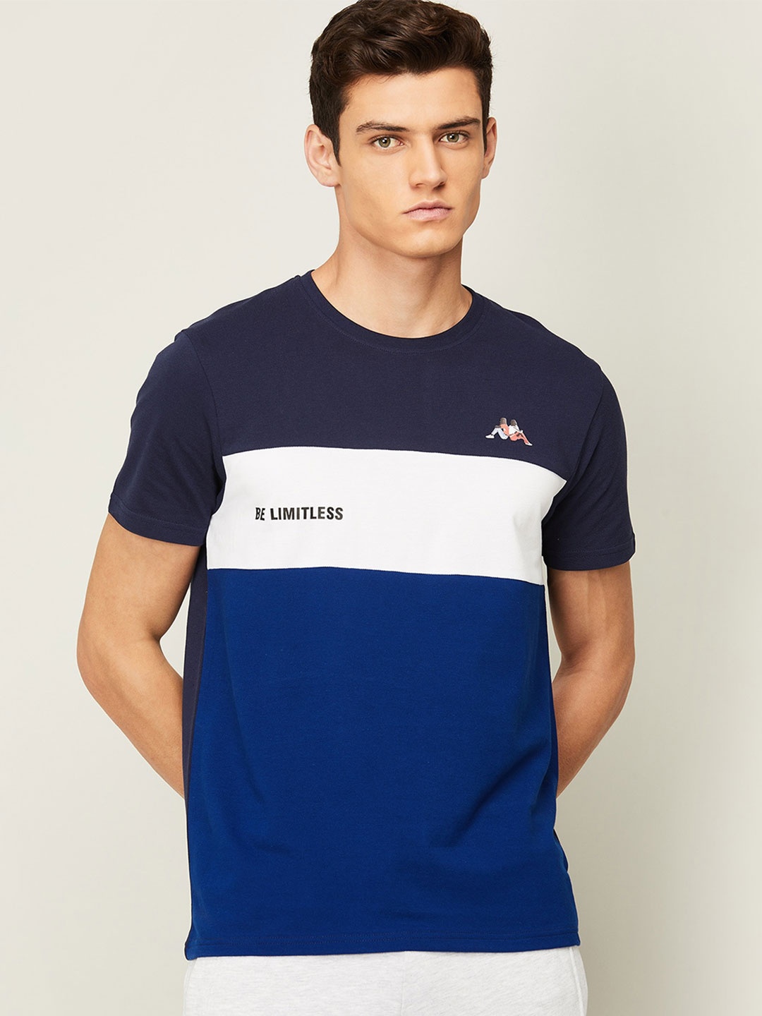 

Kappa Men Navy Blue & White Colourblocked Slim Fit T-shirt