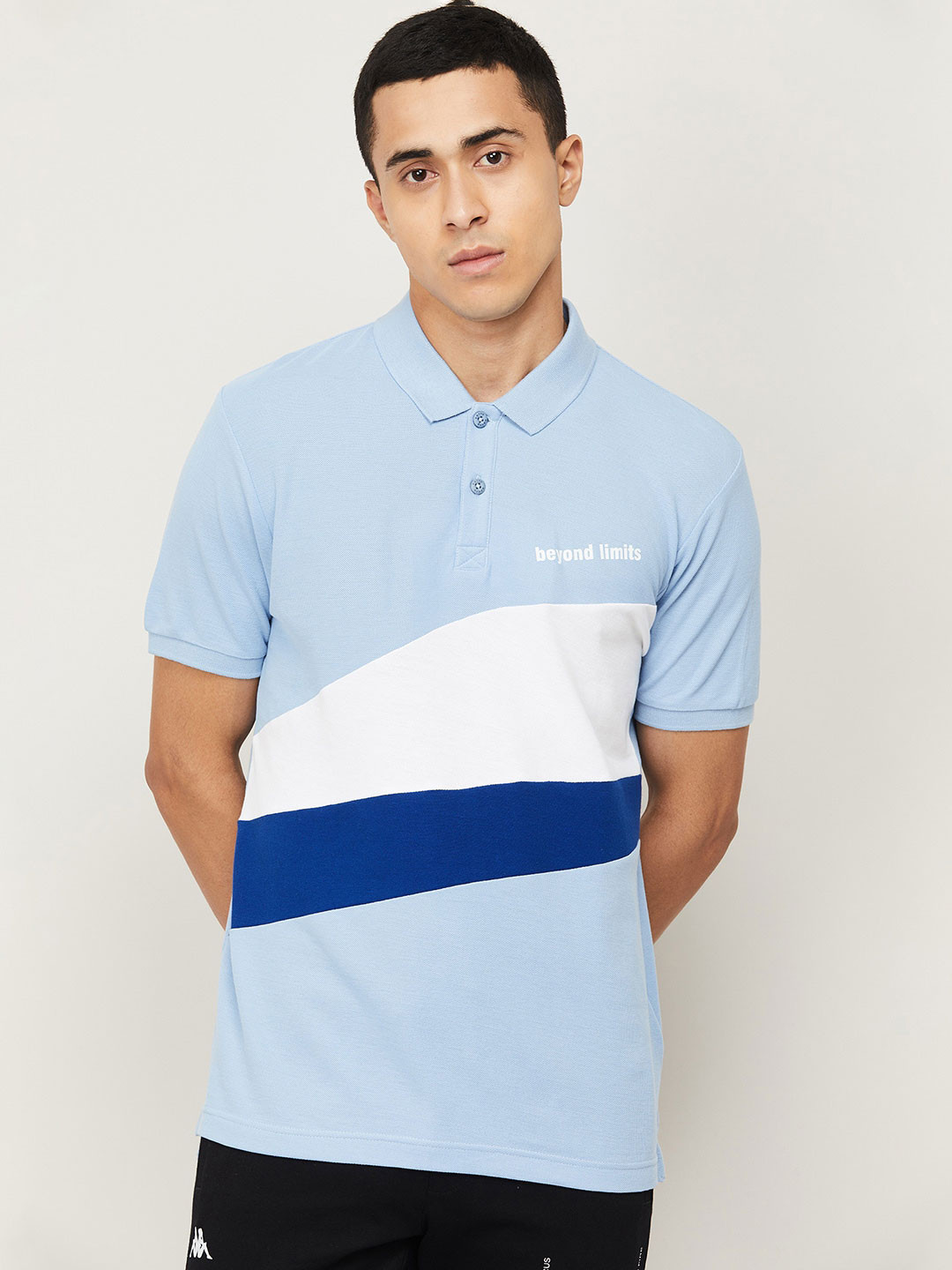 

Kappa Men Blue Colourblocked Polo Collar Slim Fit T-shirt