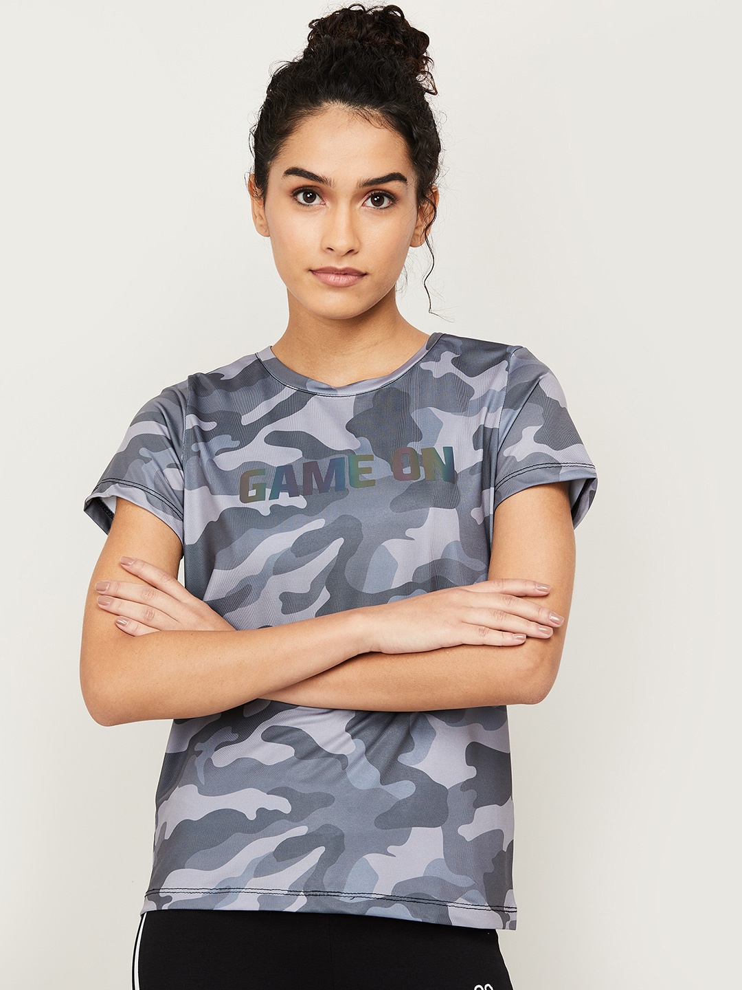 

Kappa Women Black Camouflage Printed T-shirt