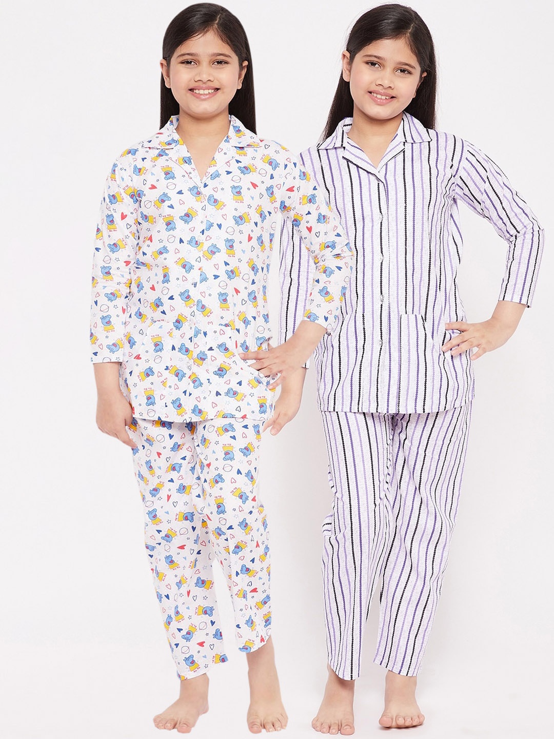 

KYDZI Girls Multicoloured Set of 2 Printed Cotton Night suit, Multi