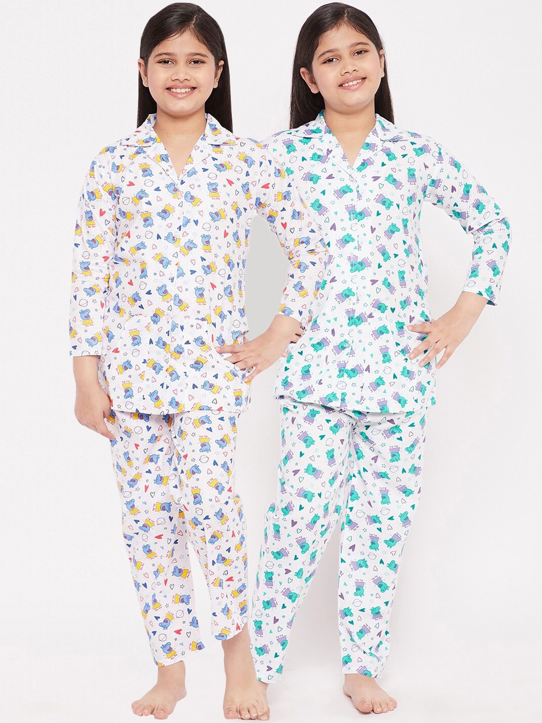 

KYDZI Girls Multicoloured Set of 2 Printed Cotton Night suit, Multi