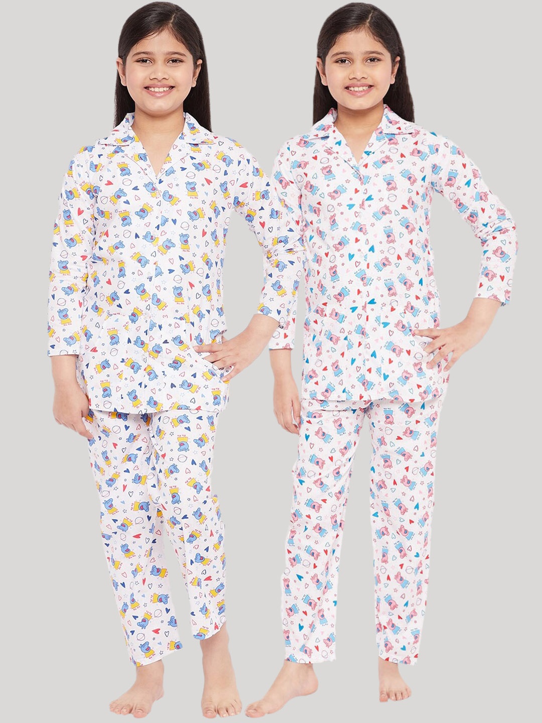 

KYDZI Girls White & Blue Printed Night suit