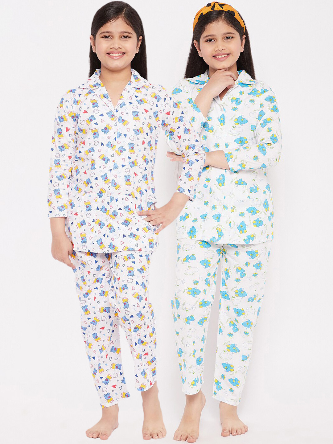 

KYDZI Girls Pack of 2 Printed Pure Cotton Night Suits, White