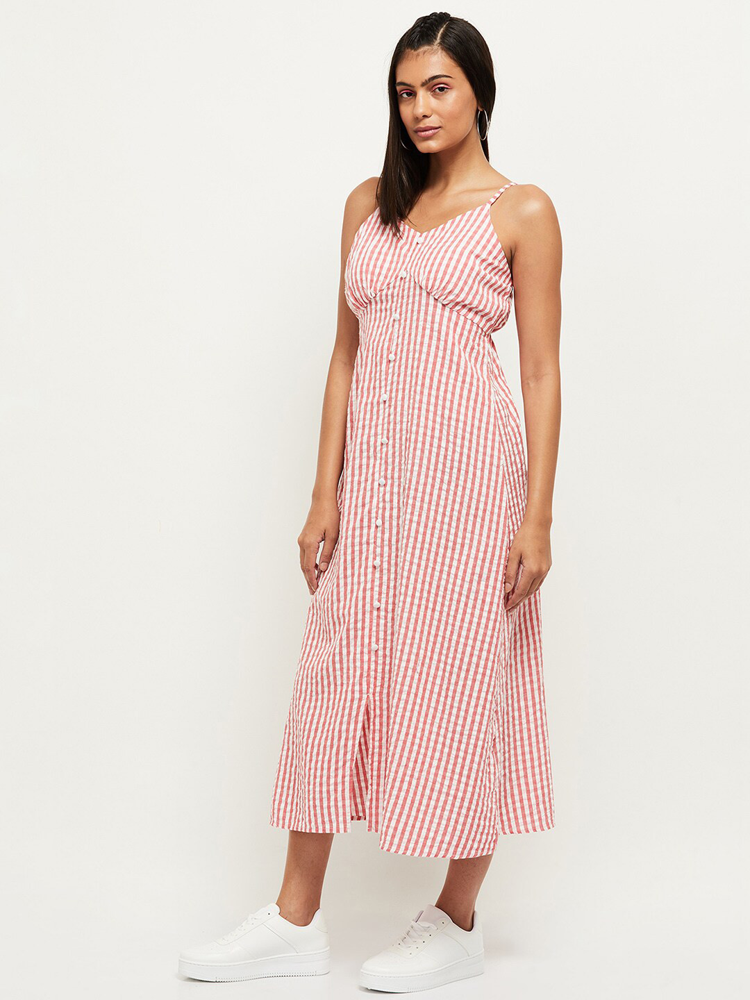 

max Pink Checked Midi Dress