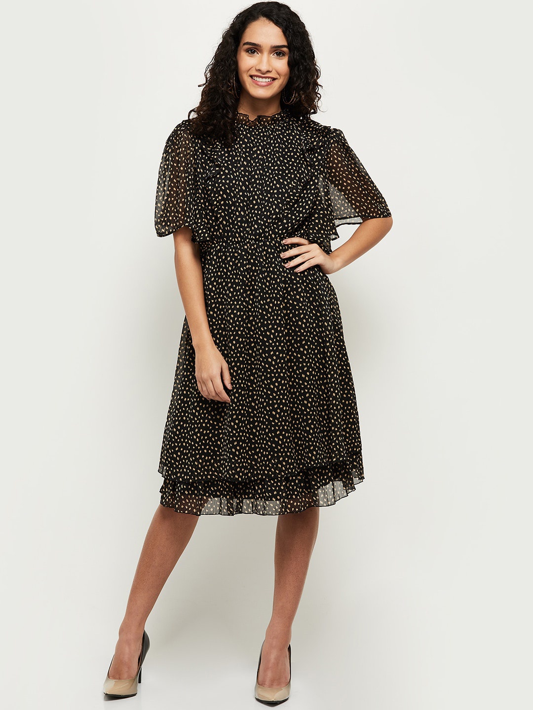 

max Women Black Fit and Flare Mock Neck Dress