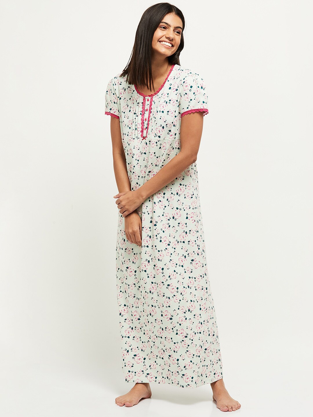 

max Women Green Floral Printed Maxi Nightdress