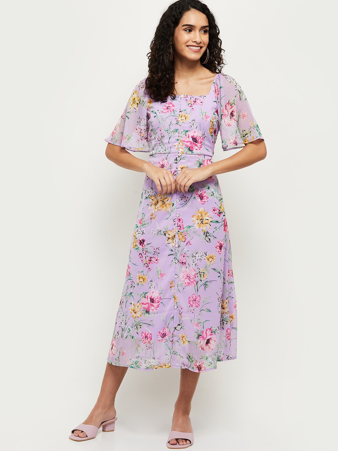 

max Purple Floral Midi Dress