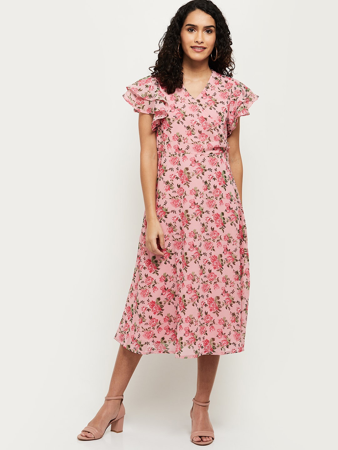 

max Pink & Green Floral Midi Dress