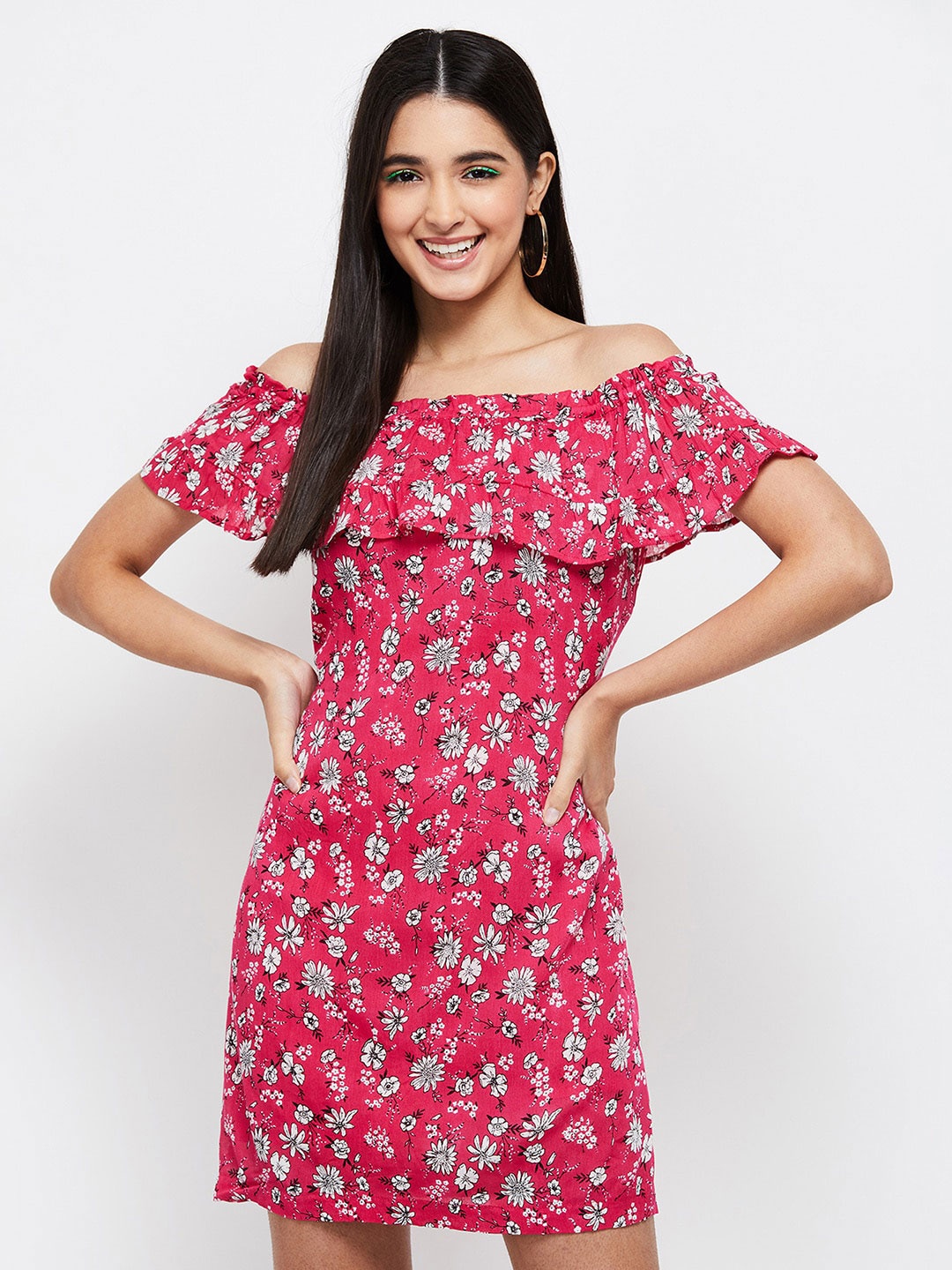 

max Pink Floral Off-Shoulder A-Line Dress