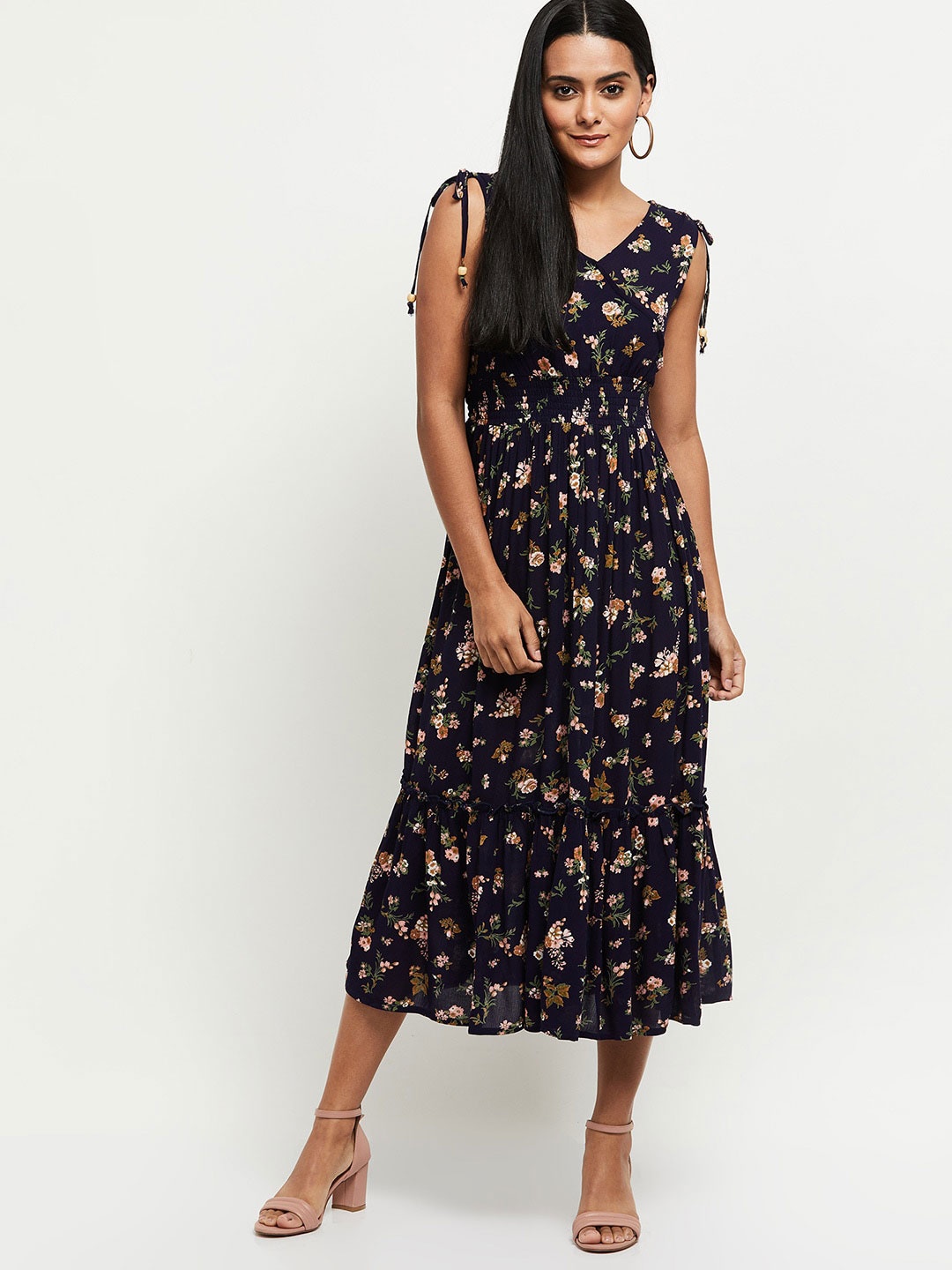 

max Blue & Off White Floral Midi Dress
