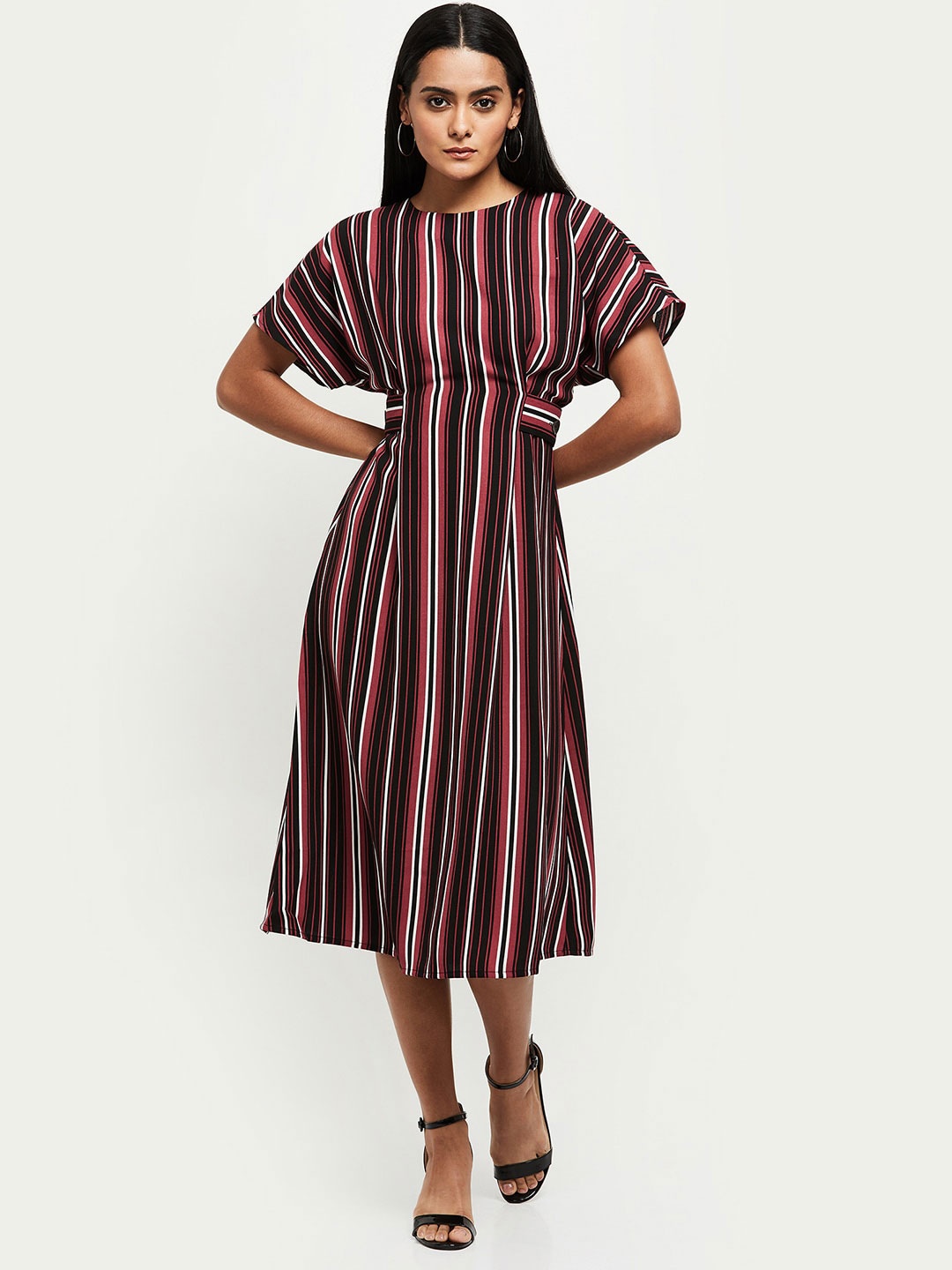 

max Women Black Striped Midi Dress