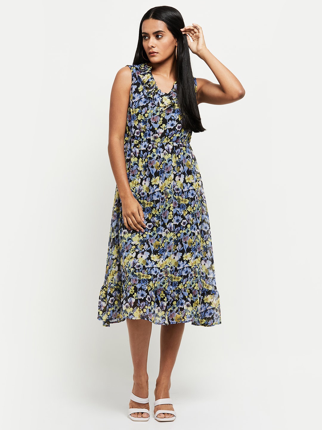 

max Multicoloured & Yellow Floral Maxi Midi Dress, Multi