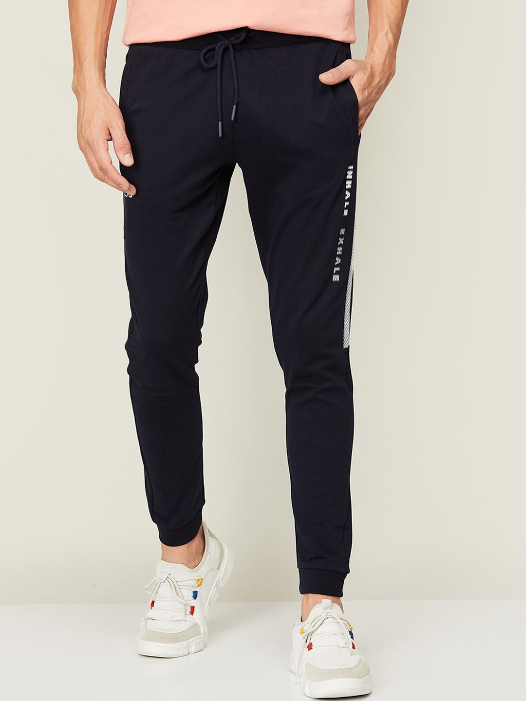 

Kappa Men Navy Blue Solid Cotton Track Pants