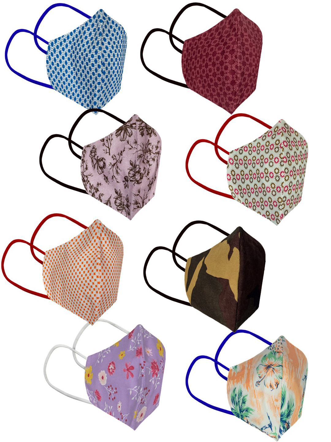 

PRIVIU Unisex Pack of 8 Multicolored Outdoor 3 -Ply Cotton Masks, Multi