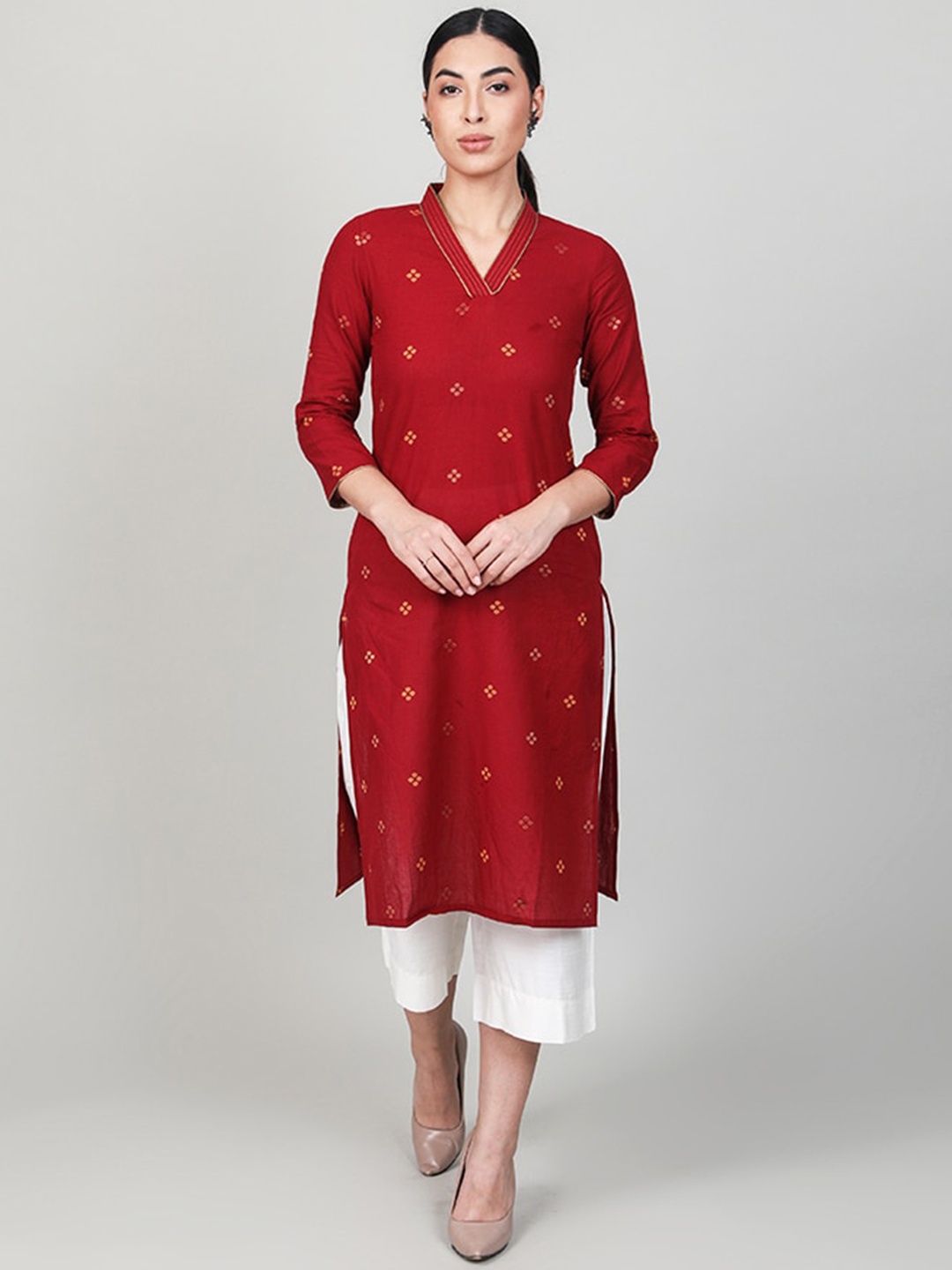 

BARARA ETHNIC Women Floral Printed Pure Cotton Kurta, Red